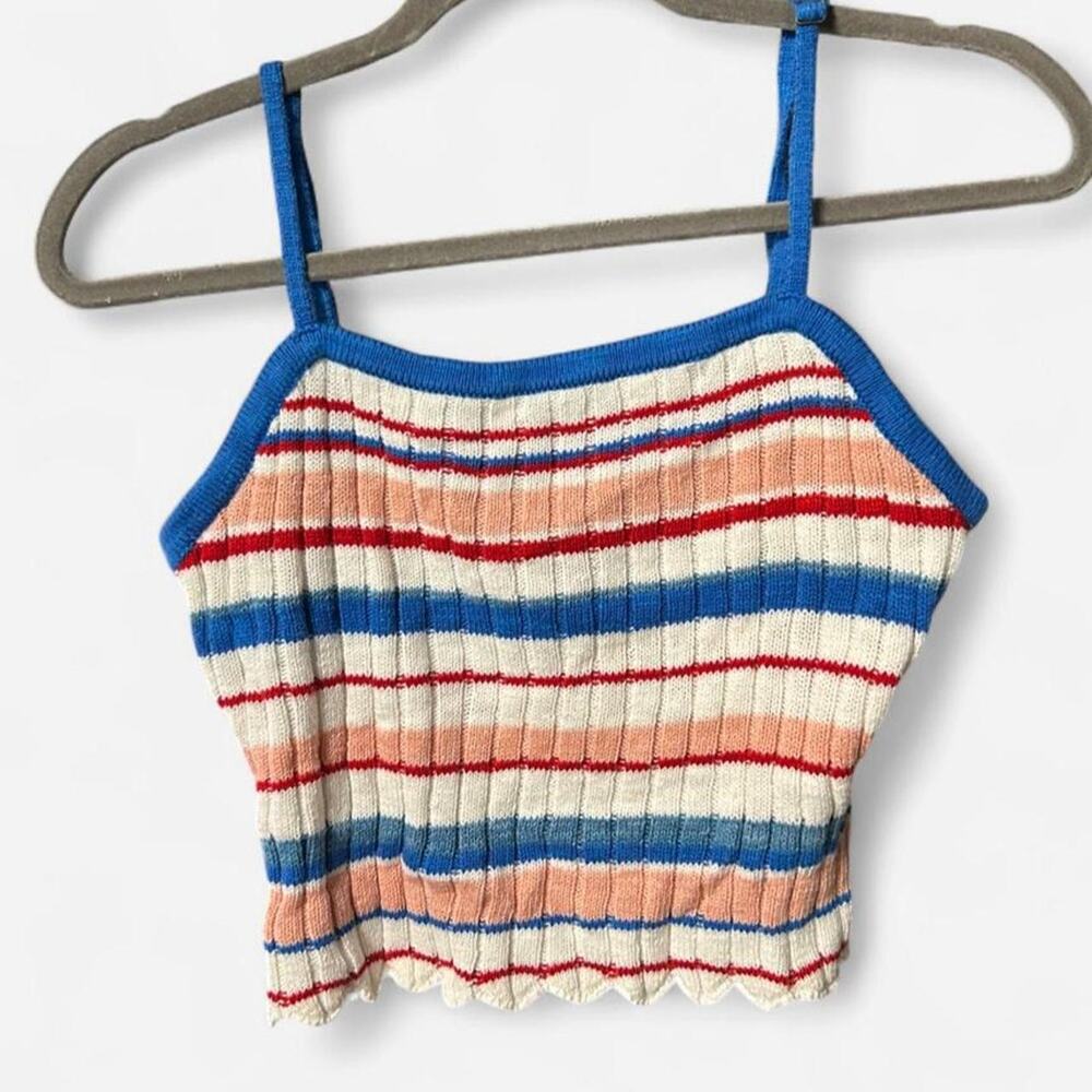 Large Roxy woven ribbed stretchy crop top summer beach pool vacation y2k